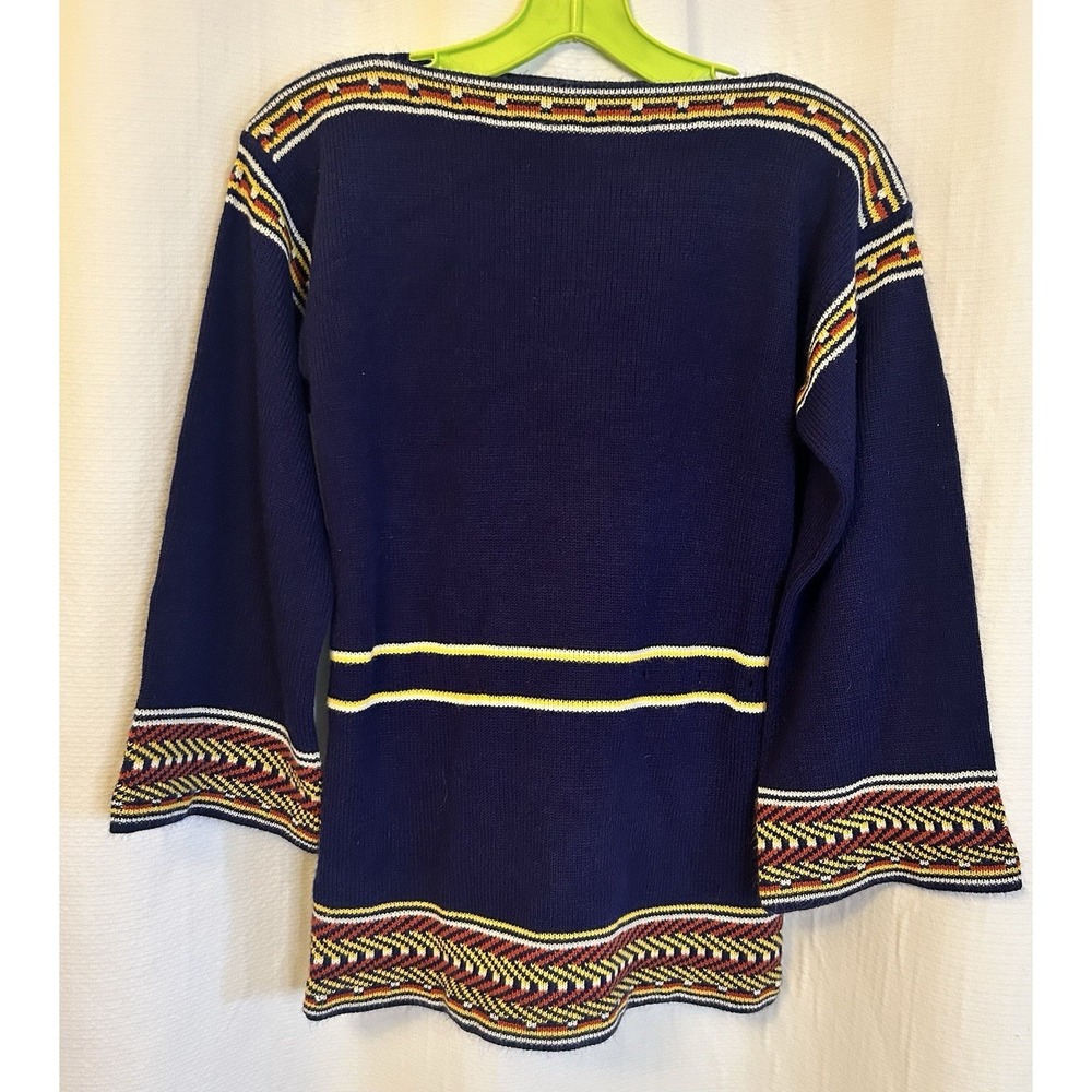 VTG 80s Blue Fair Isle Tunic Sweater Womens L Boho